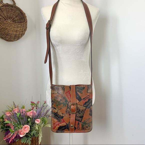 Patricia Nash Venezia Pouch Crossbody Leather Postcard Stamp Print Shoulder Bag - Picture 3 of 16